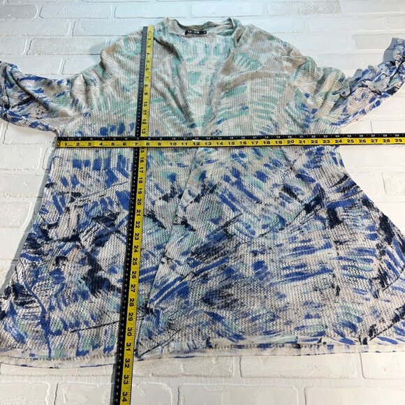 Nic+ Zoe Cardigan Sweater Womens 3X Blue White Linen Blend Open Knit 3/4 Sleeve - Picture 2 of 11